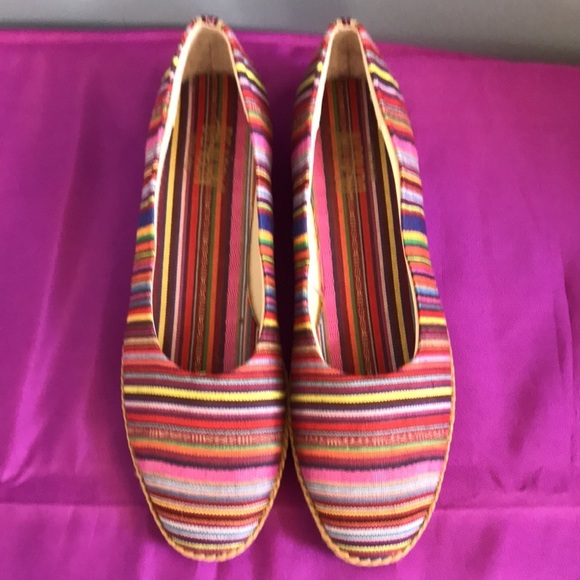 Beacon striped colorful linen slip on flat sandals Guatemalan style size 9.5 - Picture 11 of 13